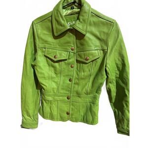 GUESS Vintage Lime Green Leather Jacket Women S